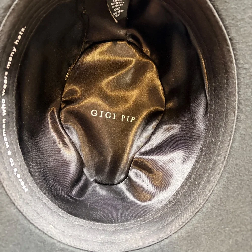 Gigi Pip Black 100% Australian Wool Wide Brim Fedora Hat 57 S/M